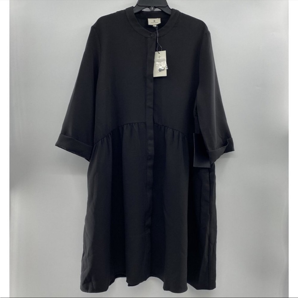 Tuckernuck Women's Black Stretch Crepe Royal Shirt Dress Mini Half Sleeve sz XS